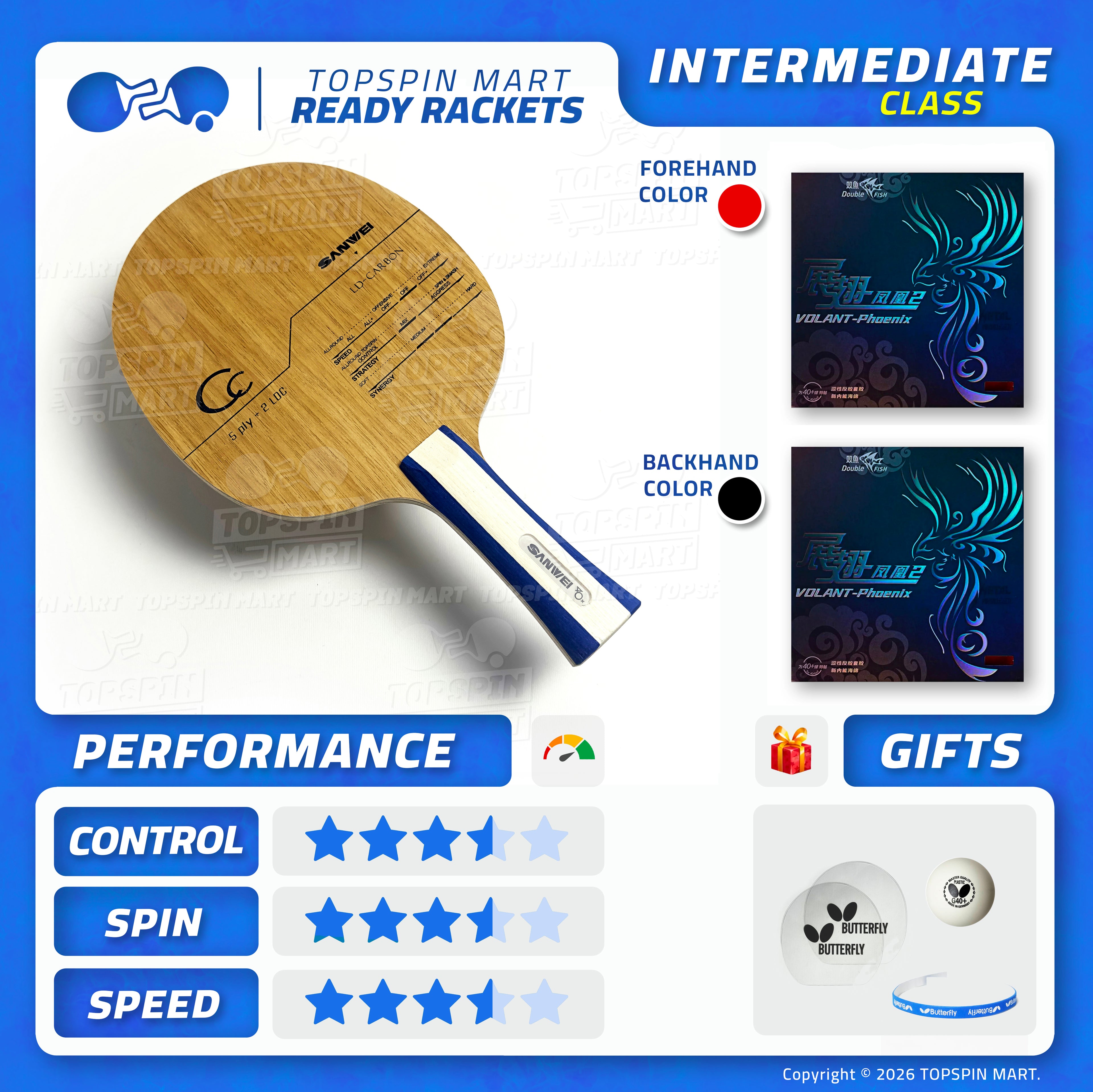 Ready Racket — Sanwei CC LD-Carbon + Double Fish Volant-Phoenix 2