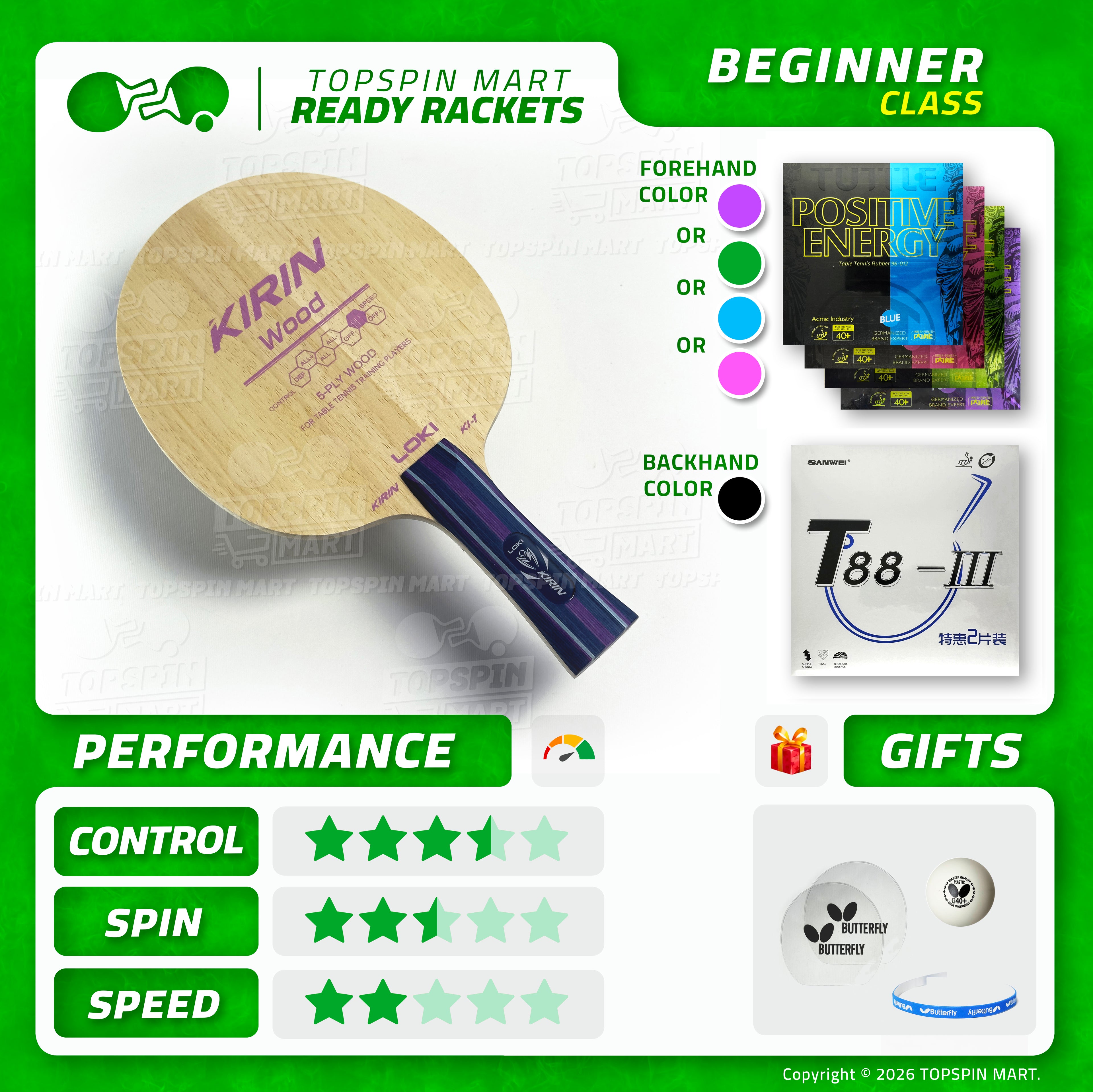 Ready Racket — Loki Kirin KI-T + Tuttle Positive Energy / Sanwei T88-III